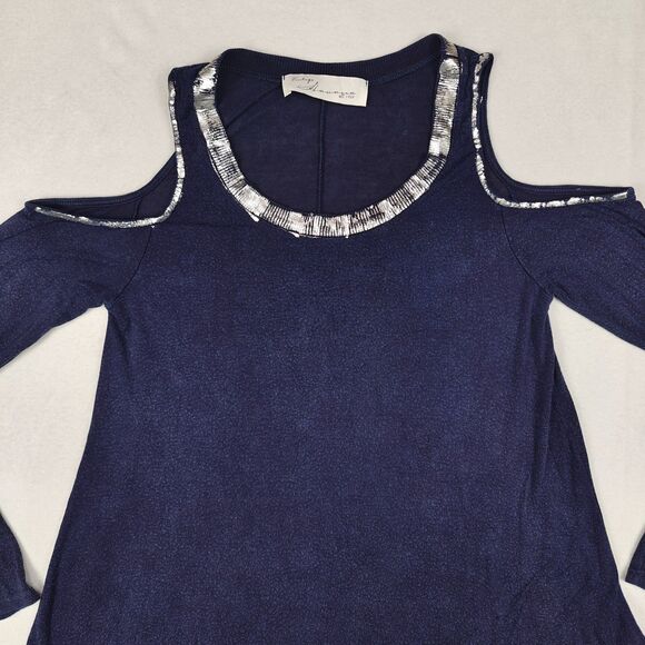 Vintage Havana Distressed Silver Trim Cold Shoulder Tunic Top Size S Y2K Flowy - Picture 3 of 9